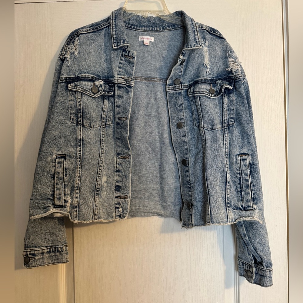 Xhilaration distressed cropped denim jacket